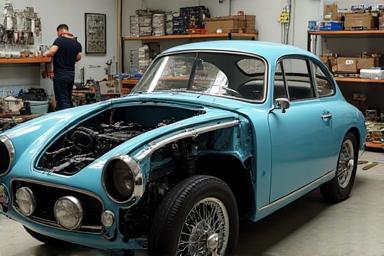 Classic car being disassembled